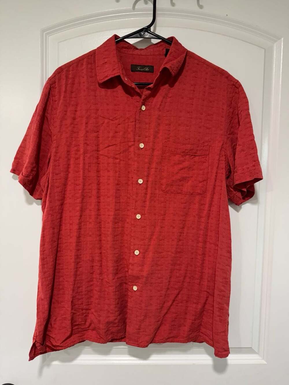 Vintage Silk Blend Textured Button Down Shirt Coastal Grandpa Red Men’s L